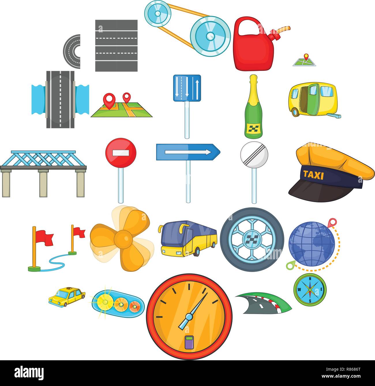 Autobahn icons set, isometric style Stock Vector