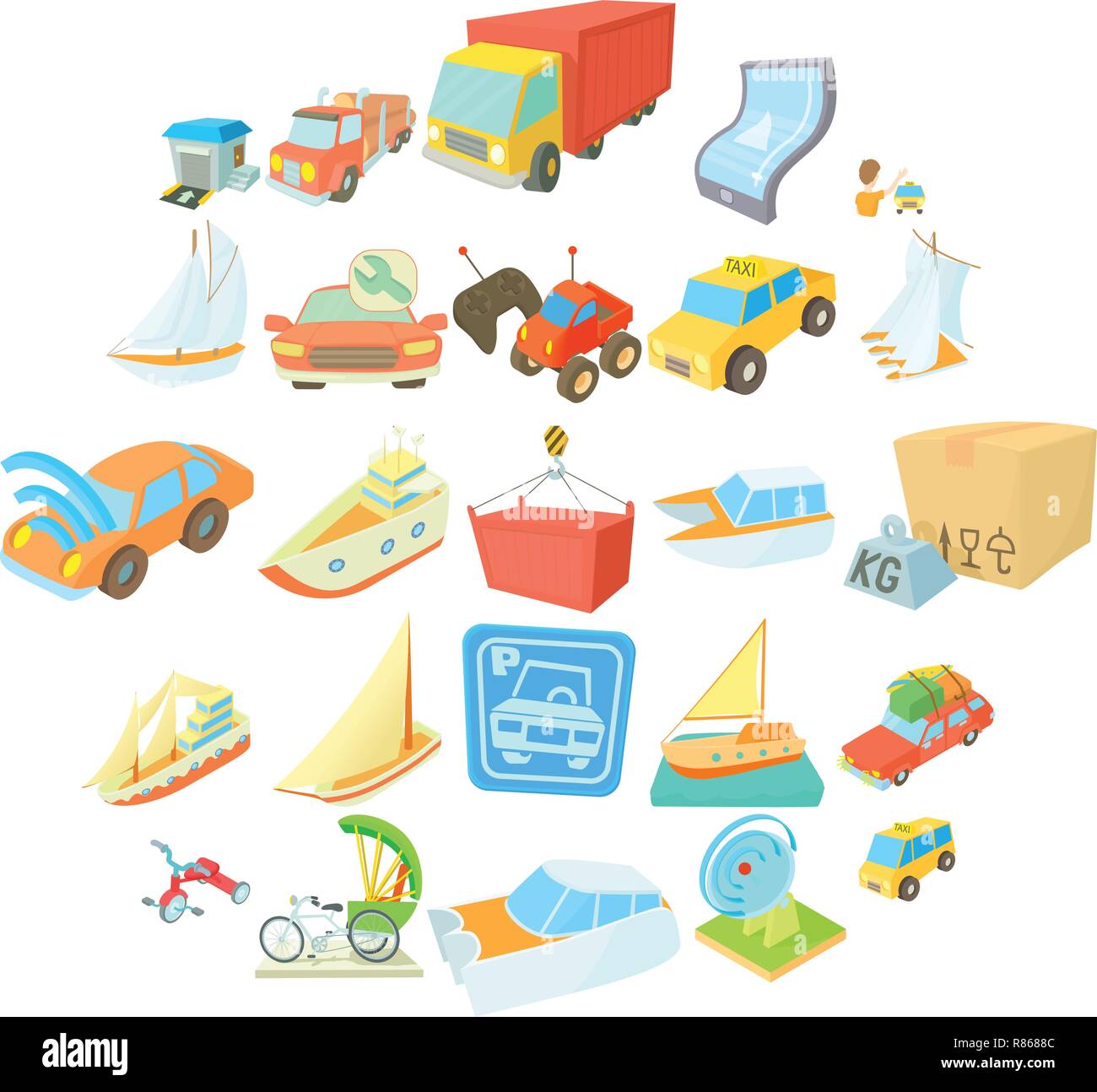 Various transportation icons set, isometric style Stock Vector