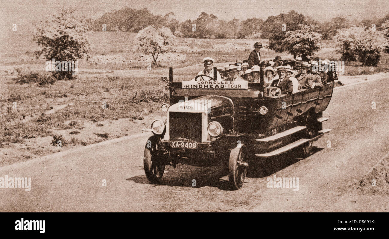Following the end of rthe hostilities of World War One, the open charabanc became a popular form of transport. Stock Photo