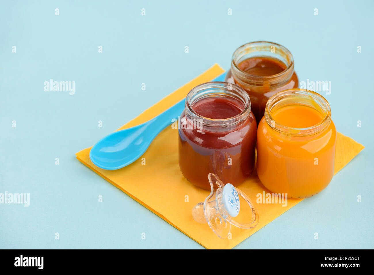 Three jars of baby food Stock Photo