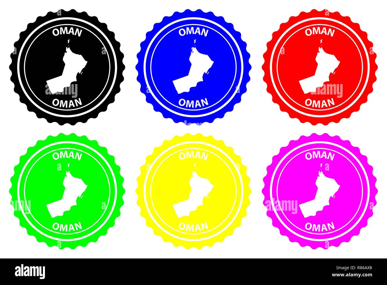 Oman rubber stamp vector, Sultanate of Oman map pattern sticker black, blue, green
