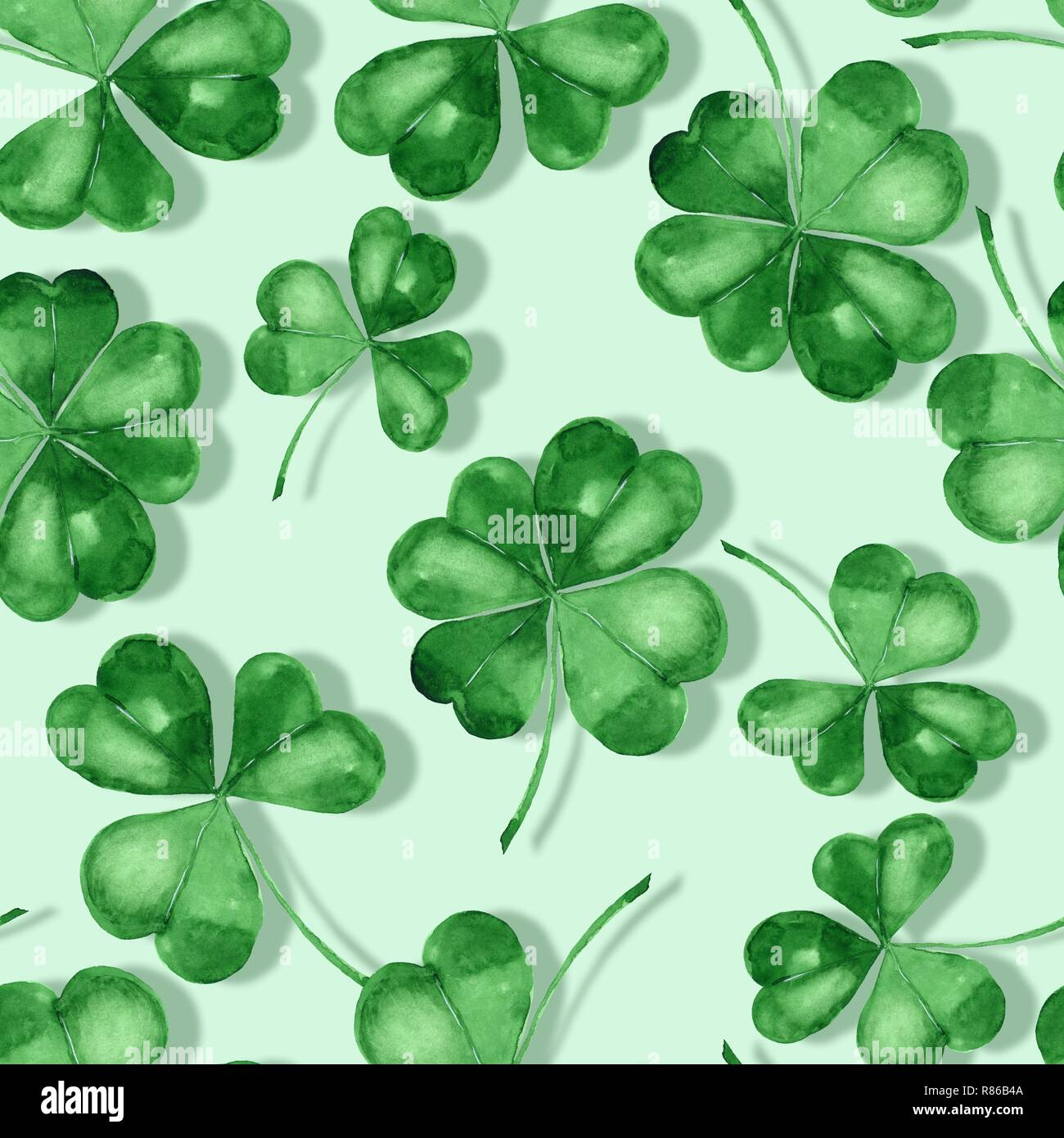 Seamless pattern with watercolor four leaf clover Stock Photo - Alamy