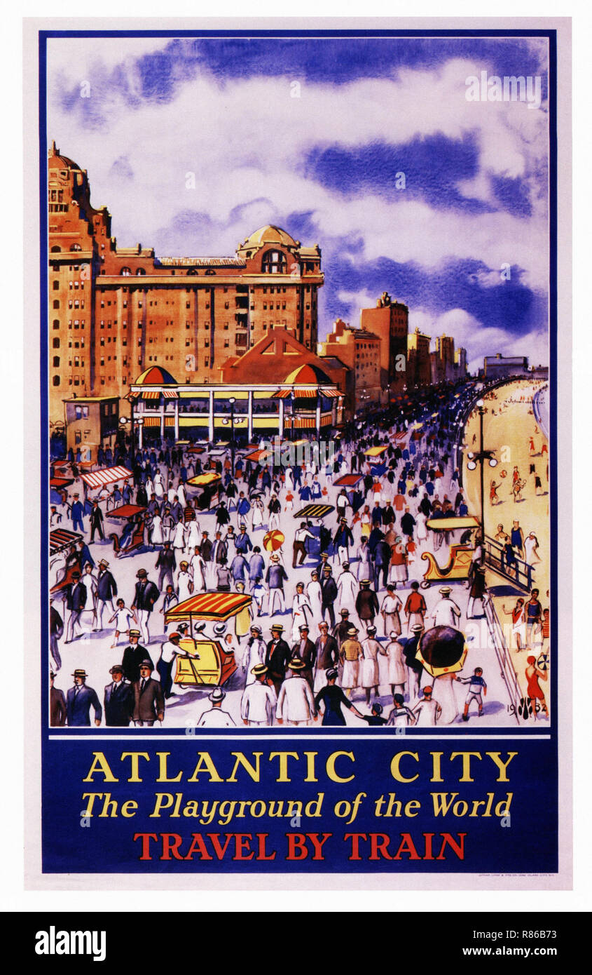 Atlantic City By Train Vintage advertising poster Stock Photo Alamy