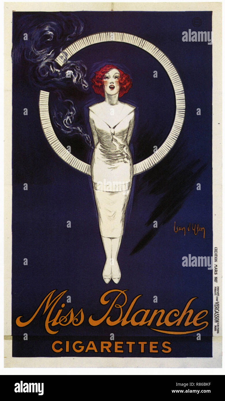 miss cigarettes Miss Blanche Cigarettes - Vintage advertising poster Stock Photo