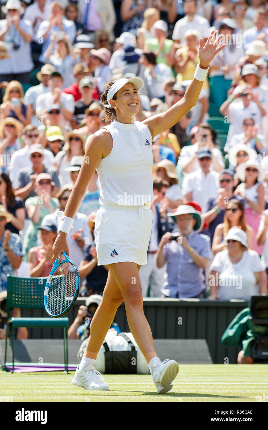 Garbine Muguruza of Spain celebrates during the Wimbledon Championships 2018 Stock Photo