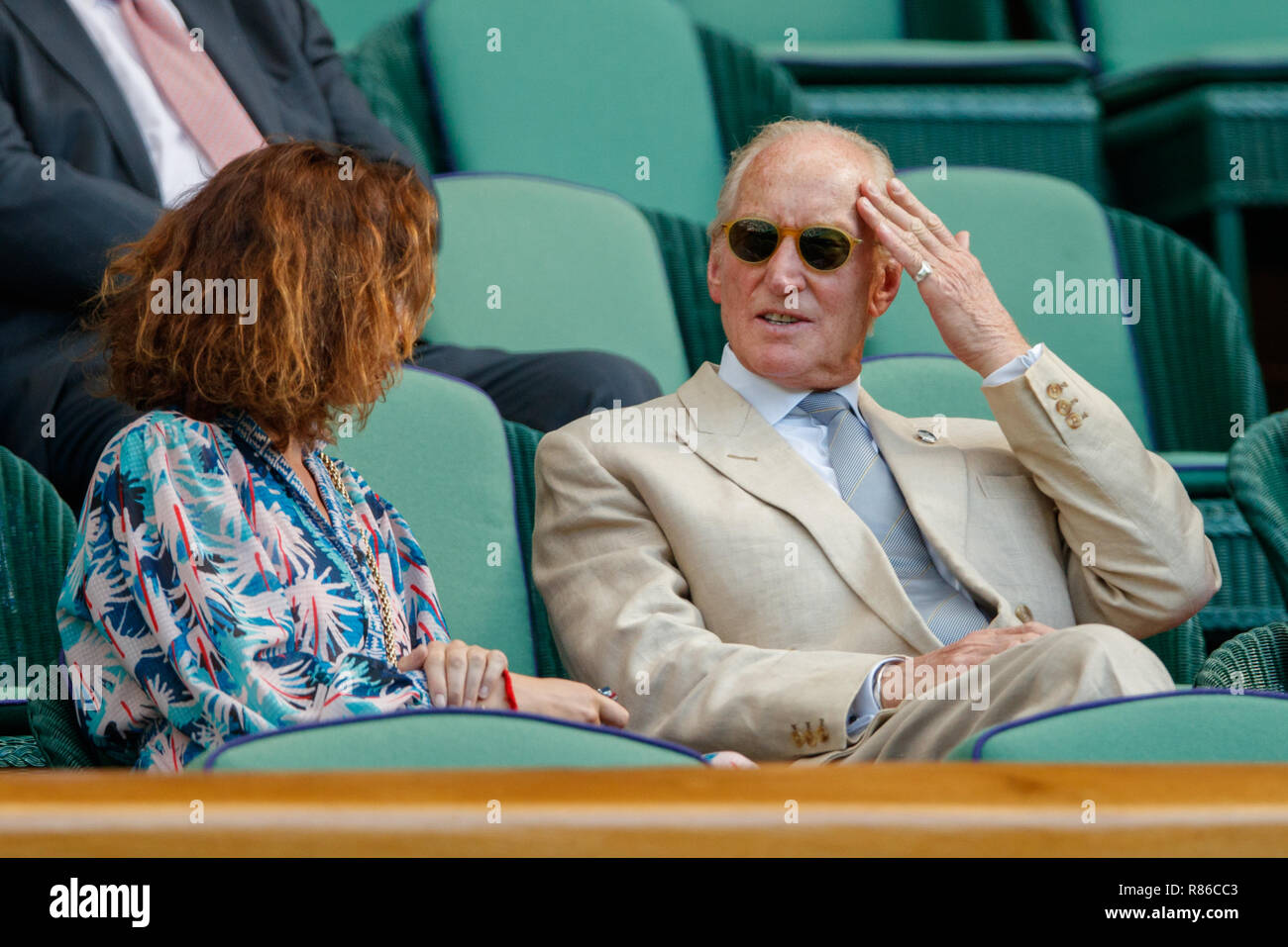 Charles Dance watching the action during the Wimbledon Championships 2018 Stock Photo
