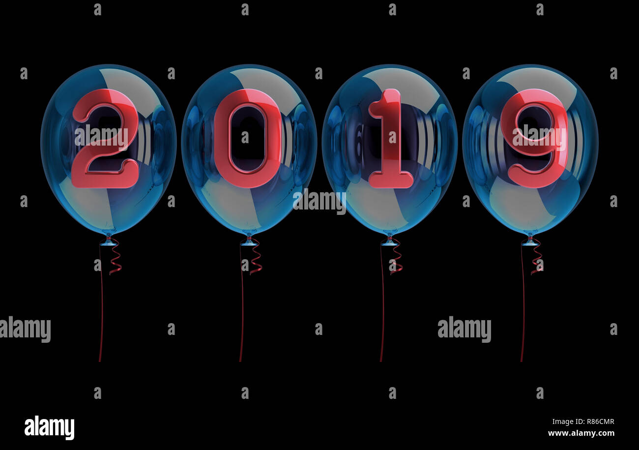 party balloons 2019 New Year clean white translucent glossy with red ...