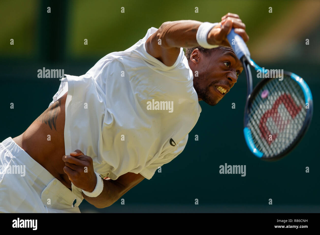 Gael Monfils of France action during the Wimbledon Championships 2018 Stock Photo