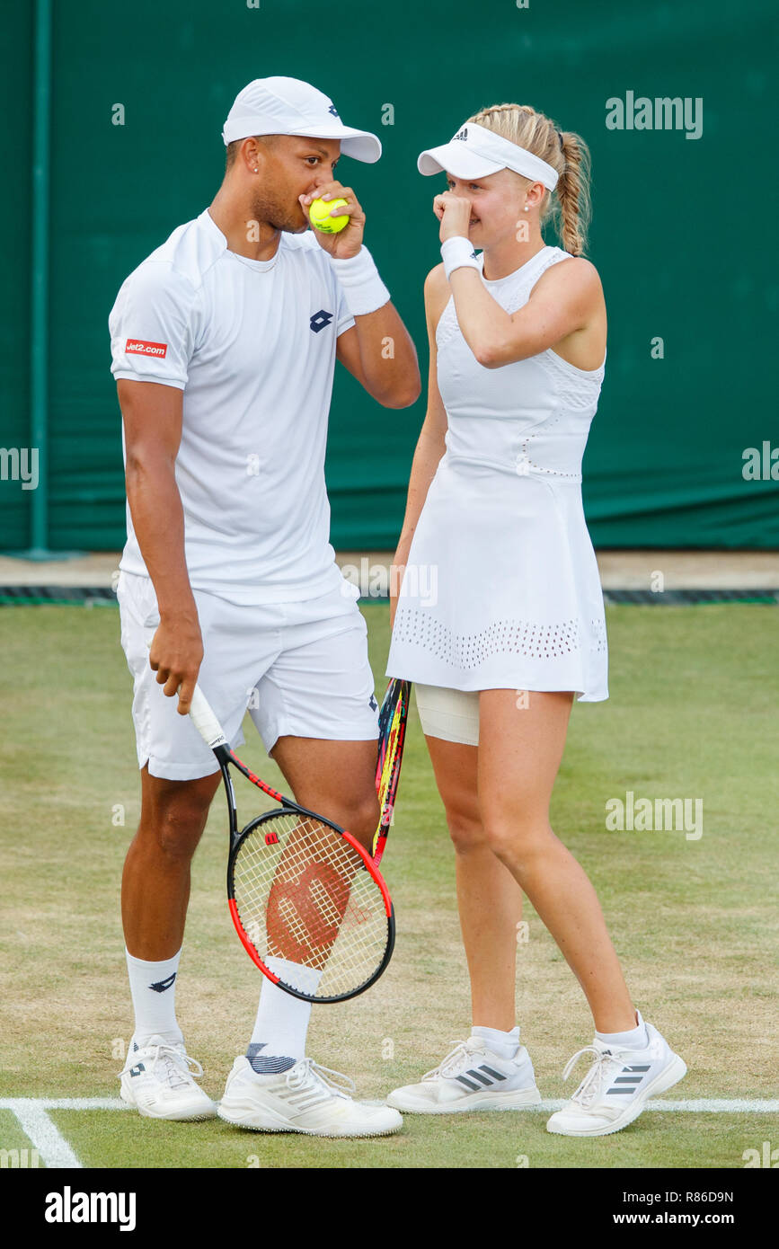 Harriet Dart and Jay Clarke in action during the Wimbledon
