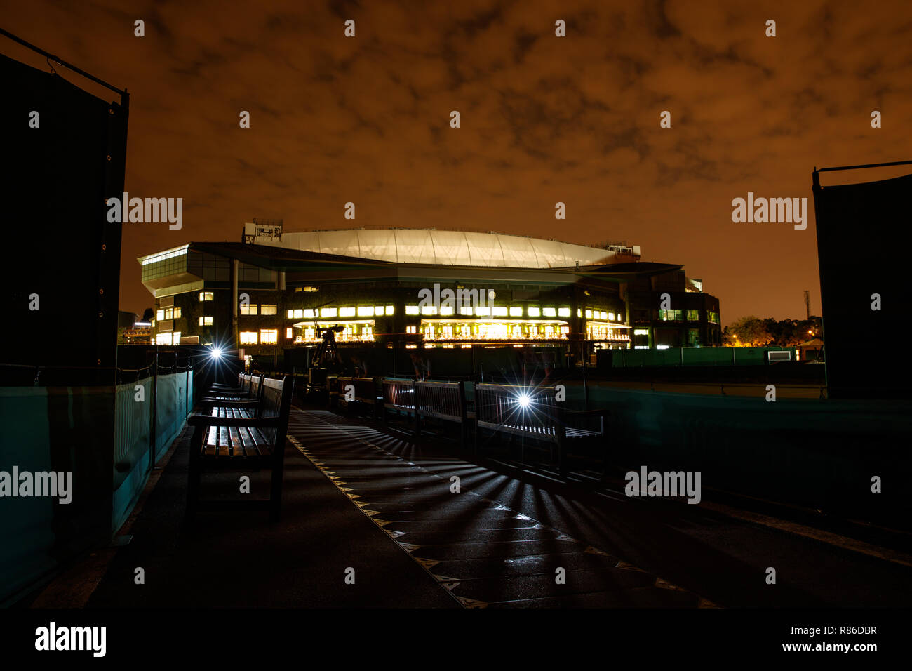 General view exterior shots of Centre Court at night during the Wimbledon Championships 2018 Stock Photo
