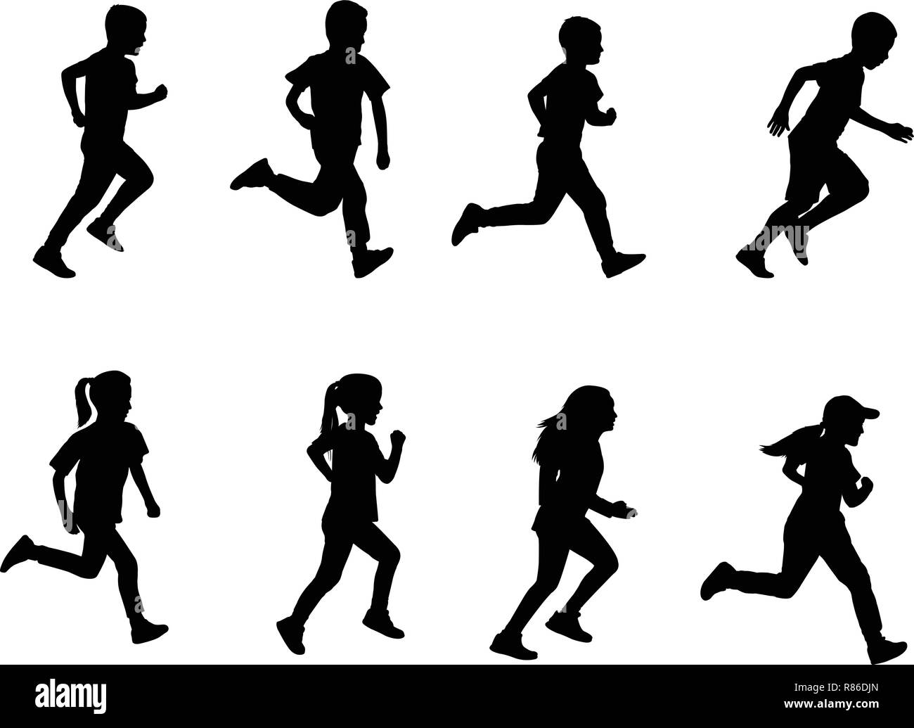 kids running silhouettes - vector Stock Vector