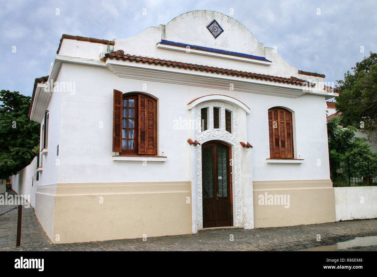White colonial house in historic quarter of Colonia del Sacramento