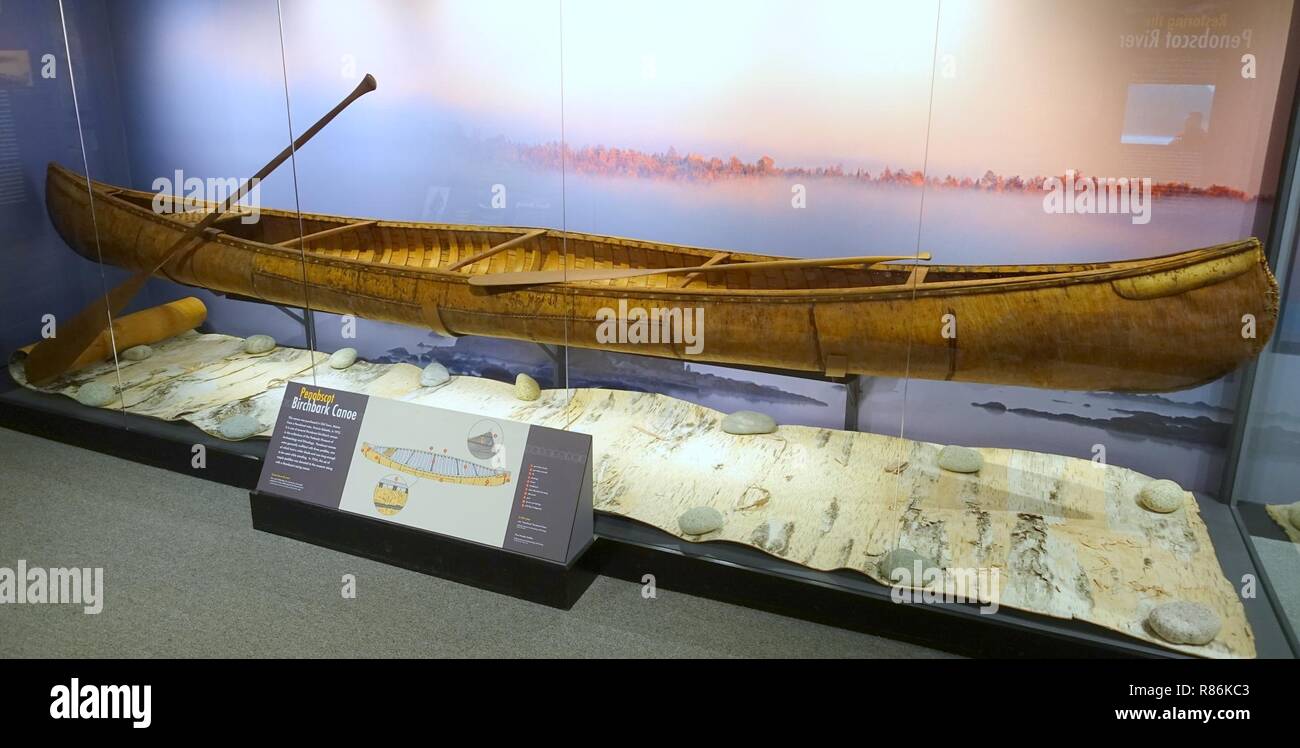 Canoe, Penobscot, purchased in 1912 in Old Town, Maine, mapple, birch