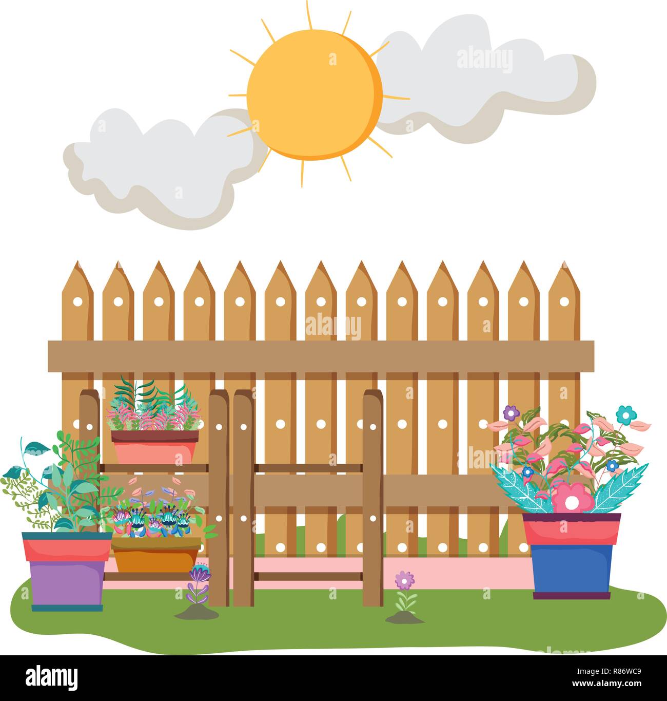 chelf garden and fence with houseplants Stock Vector Image & Art - Alamy
