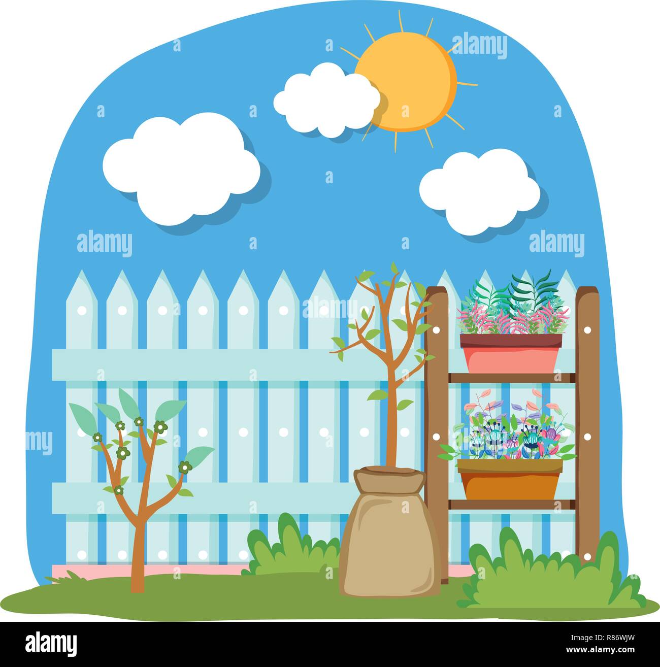 chelf garden and fence with houseplants Stock Vector Image & Art - Alamy