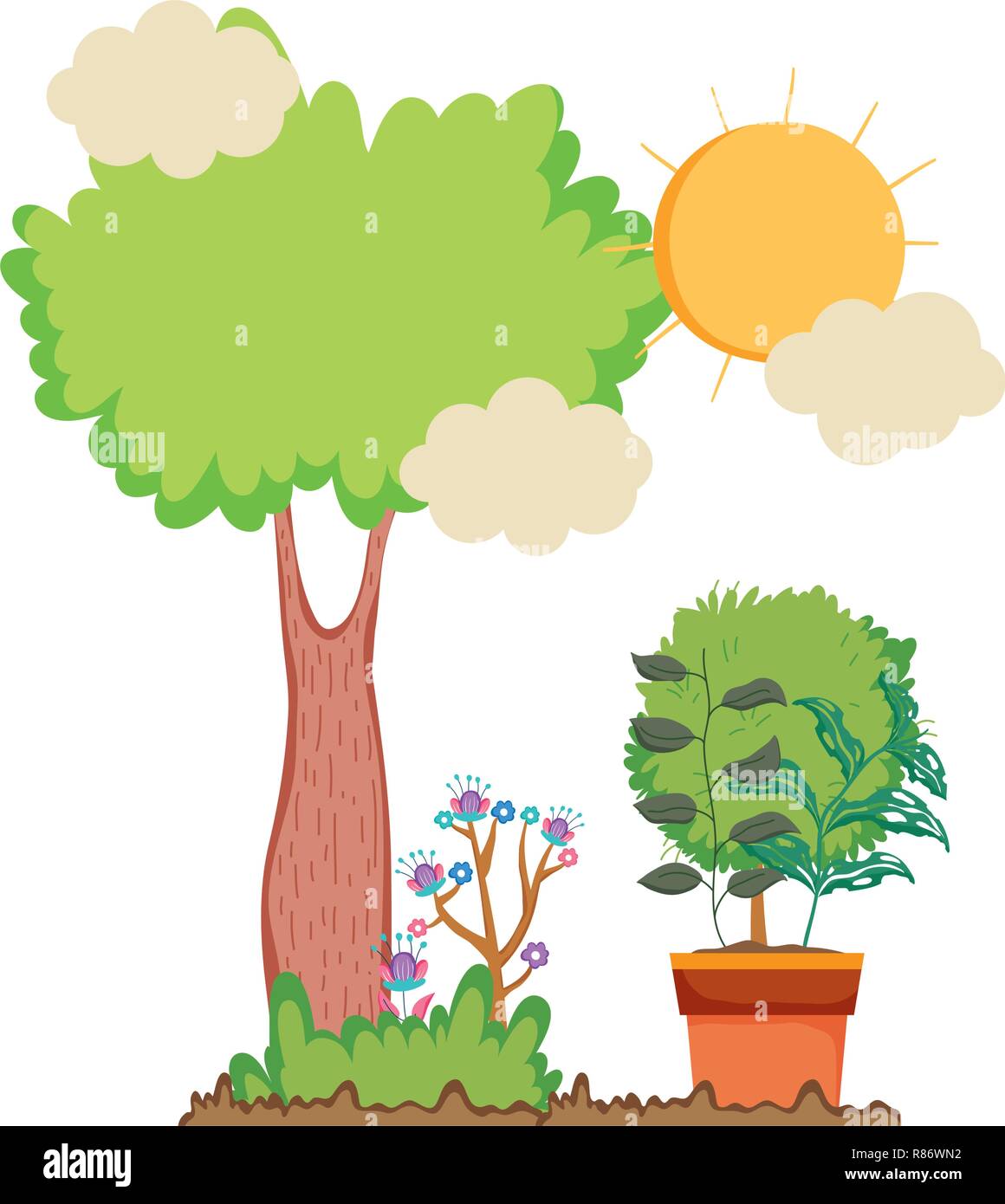 tree plant with houseplant in the landscape Stock Vector Image & Art ...