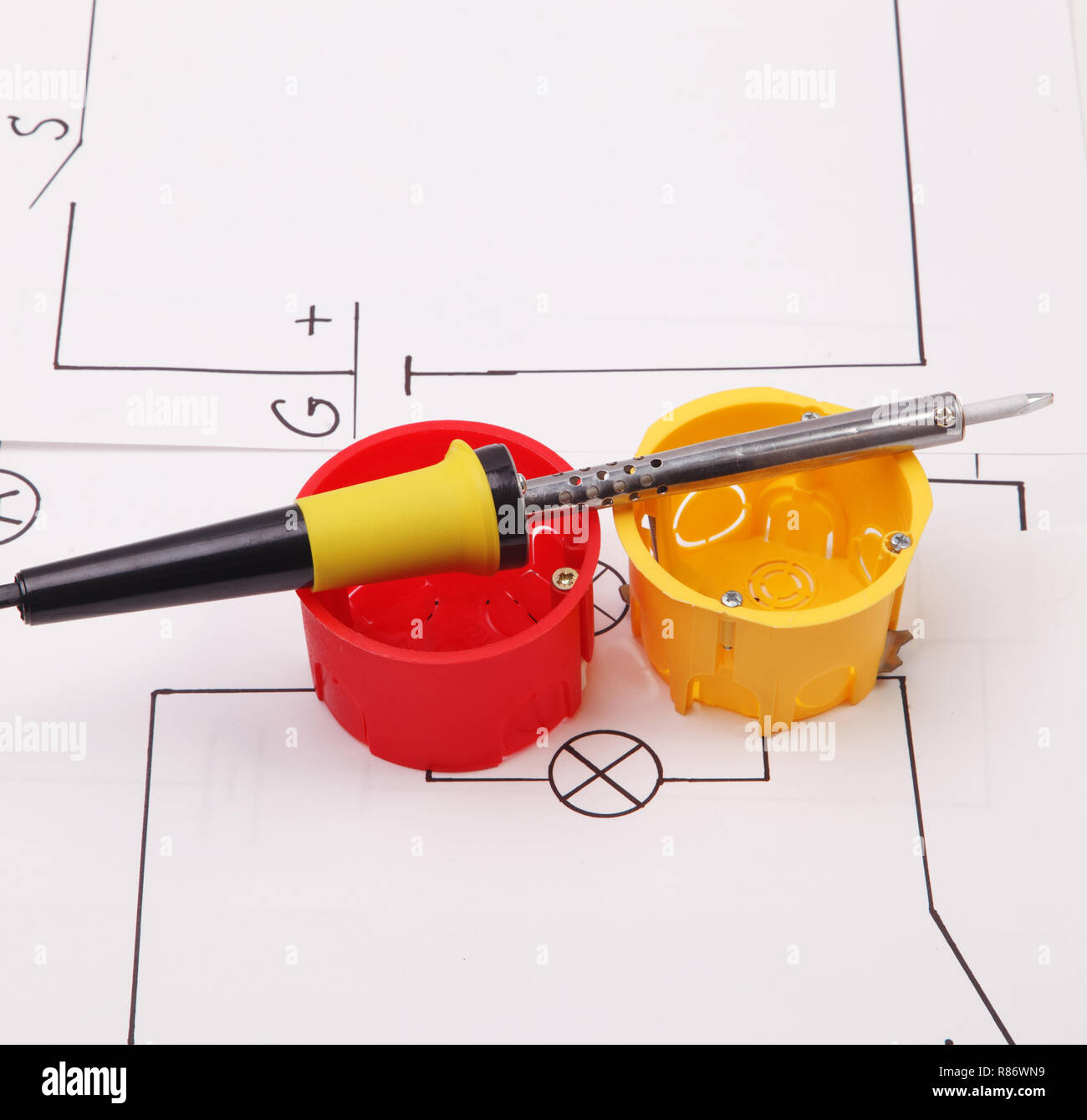 repair of electrical installation in the house and wires Stock Photo