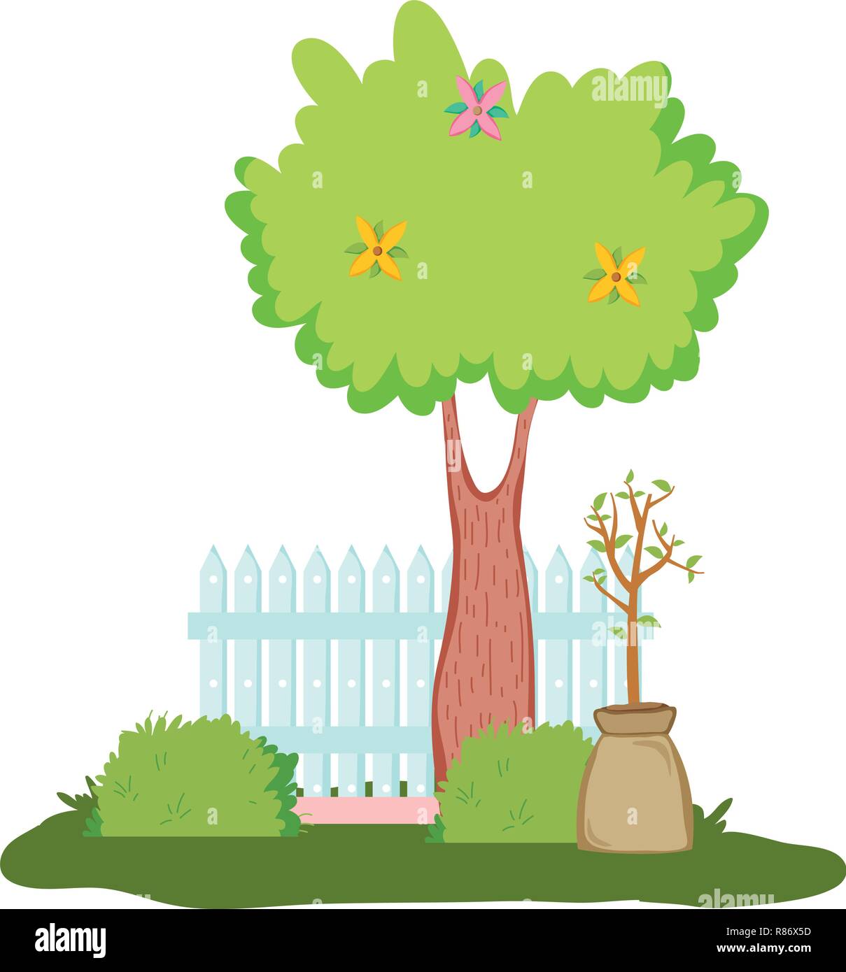 wooden fence with tree in the camp Stock Vector Image & Art - Alamy