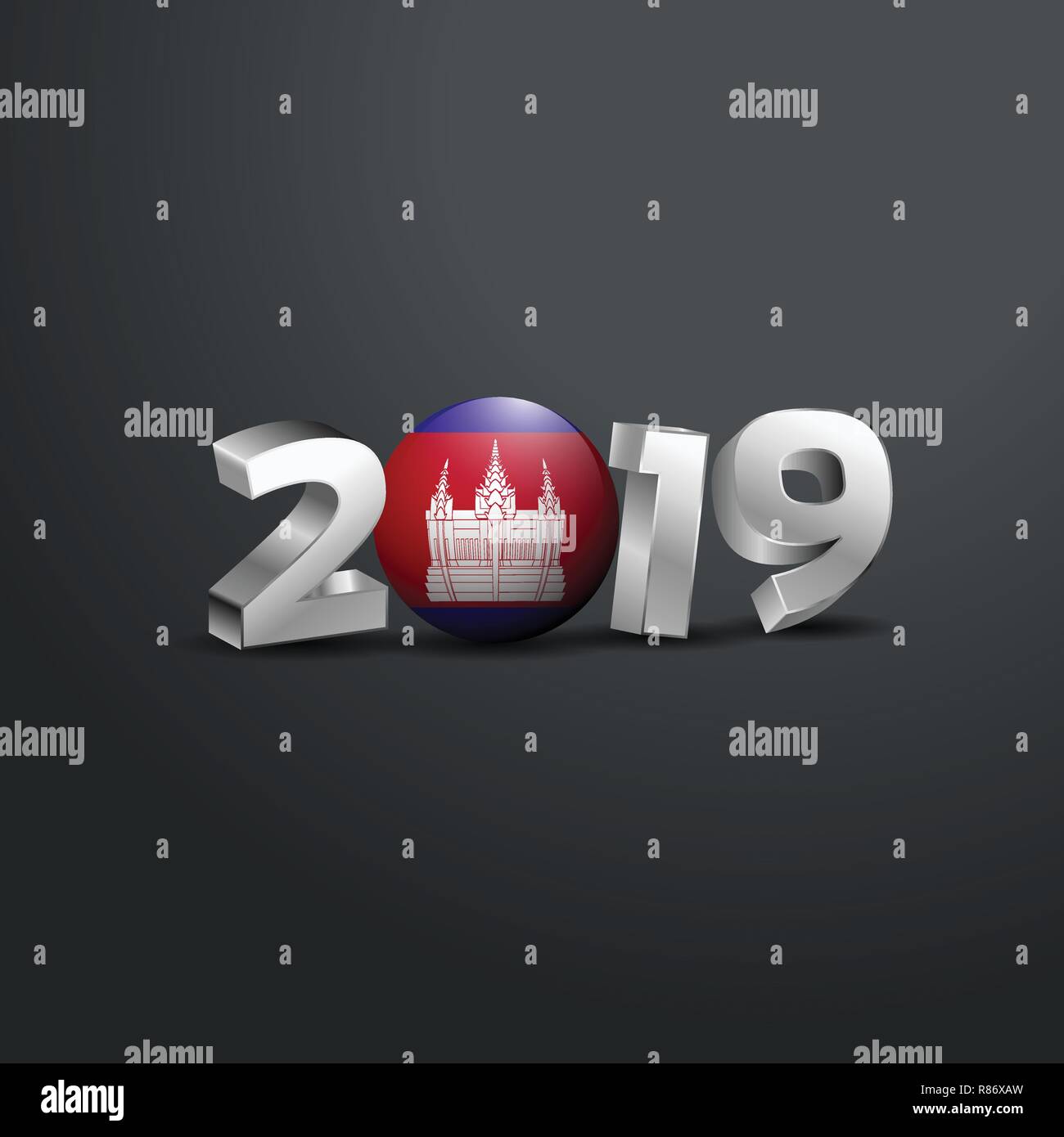 2019 Grey Typography with Cambodia Flag. Happy New Year Lettering Stock Vector