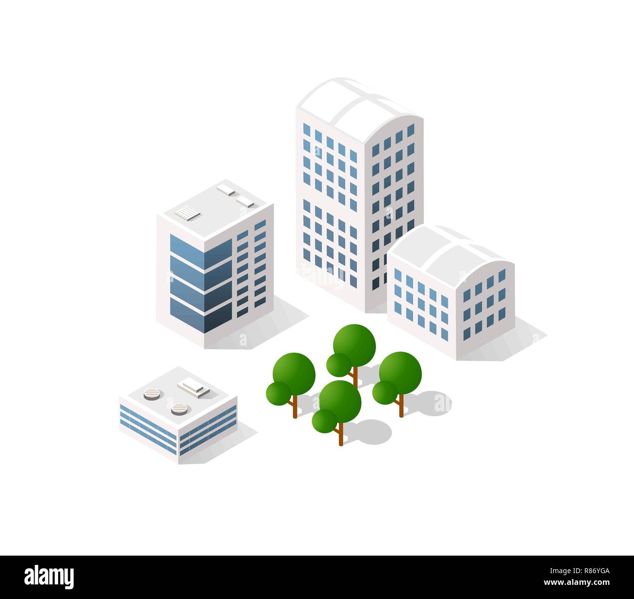 Set of modern isometric buildings and plants for sites and games Stock ...