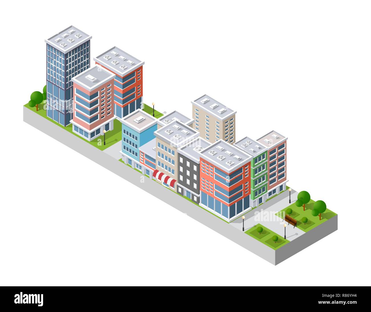Set of modern isometric buildings and plants for sites and games Stock ...