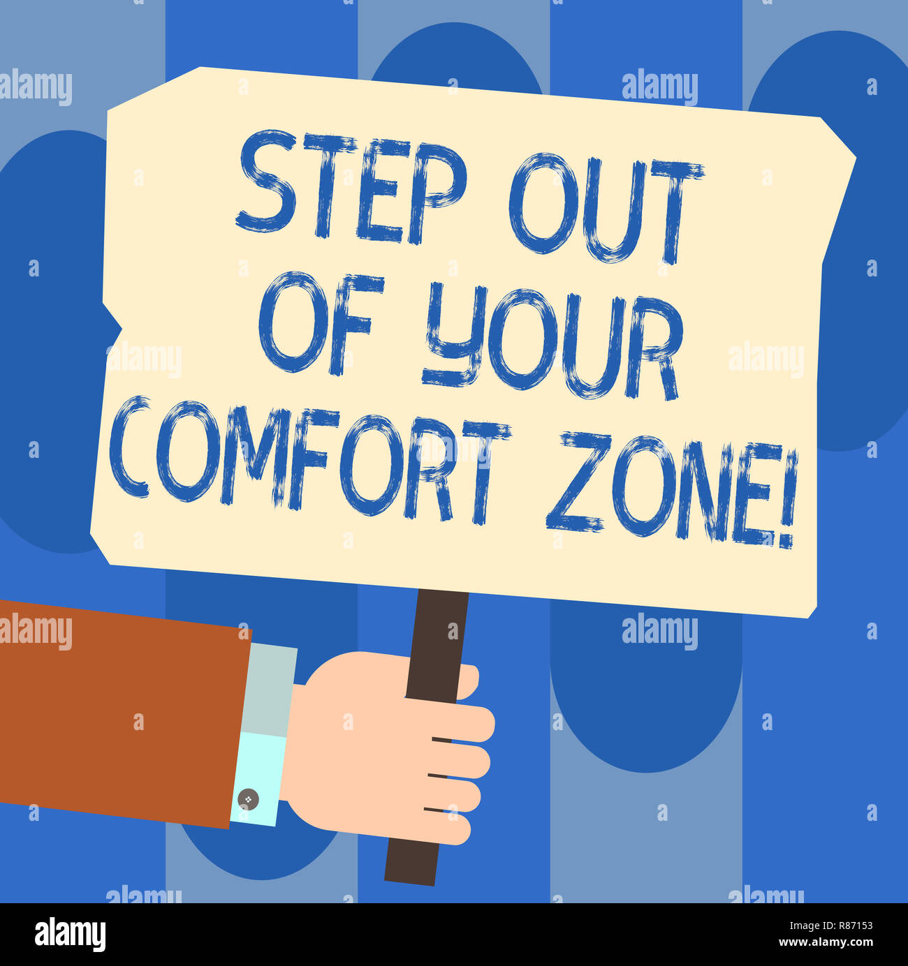 Writing note showing Step Out Of Your Comfort Zone. Business photo showcasing Do different things leave the routine Hu analysis Hand Holding Colored P Stock Photo