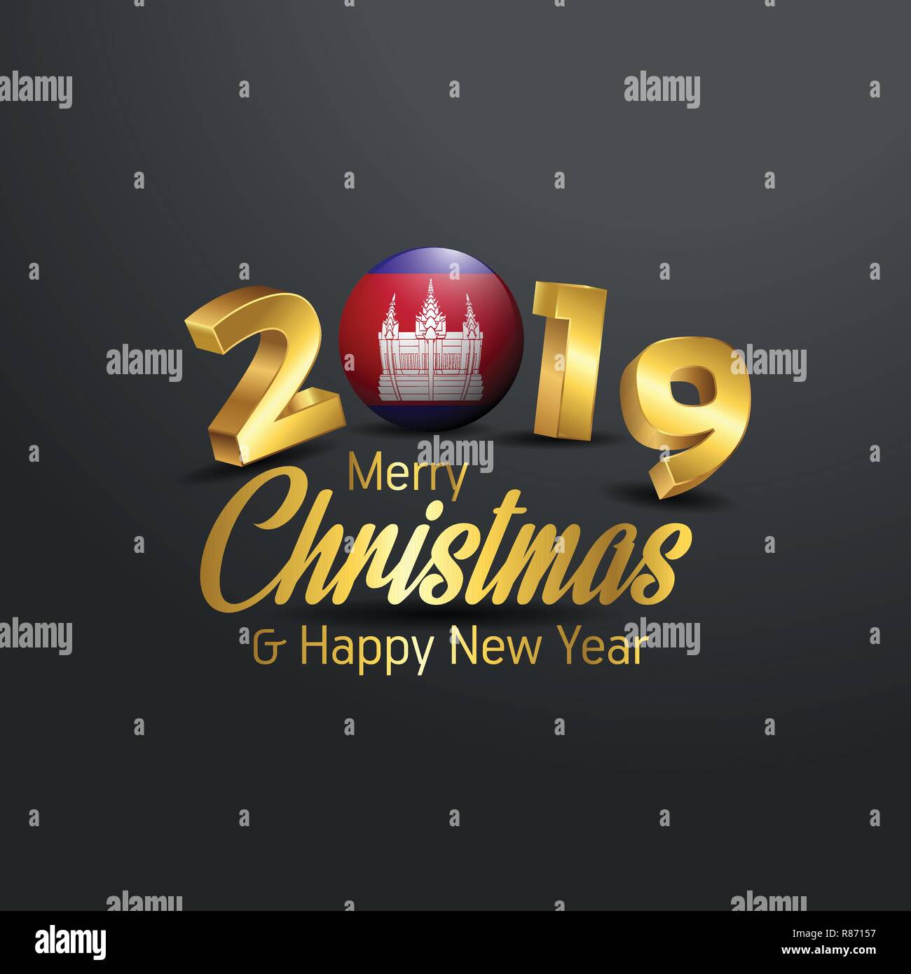 Cambodia Flag 2019 Merry Christmas Typography. New Year Abstract Celebration background Stock Vector
