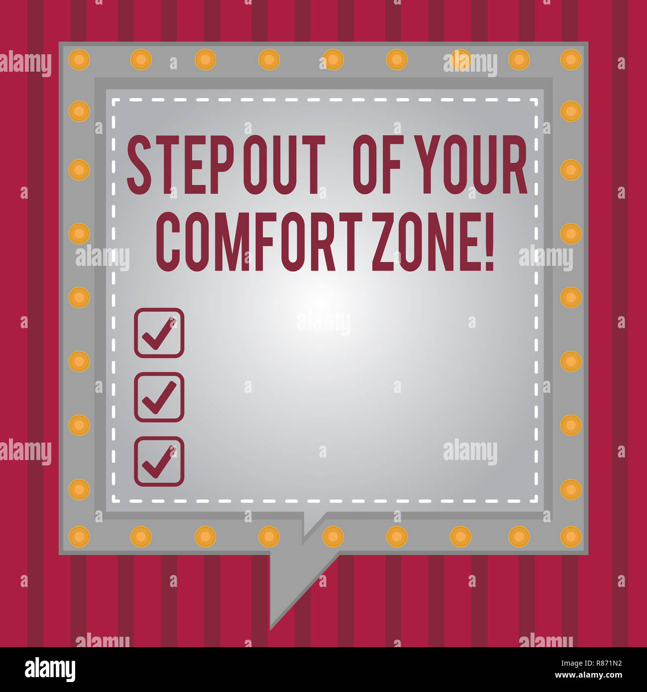 Word writing text Step Out Of Your Comfort Zone. Business concept for Do different things leave the routine Square Speech Bubbles Inside Another with Stock Photo