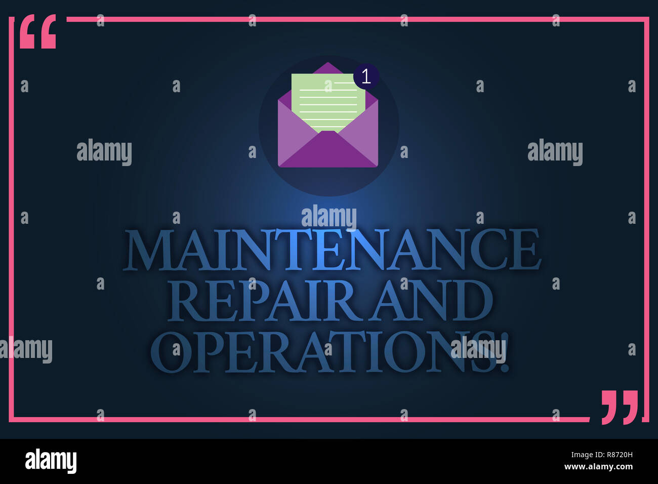 Conceptual hand writing showing Maintenance Repair And Operations. Business photo text Industrial repair business services Open Envelope with Paper Em Stock Photo