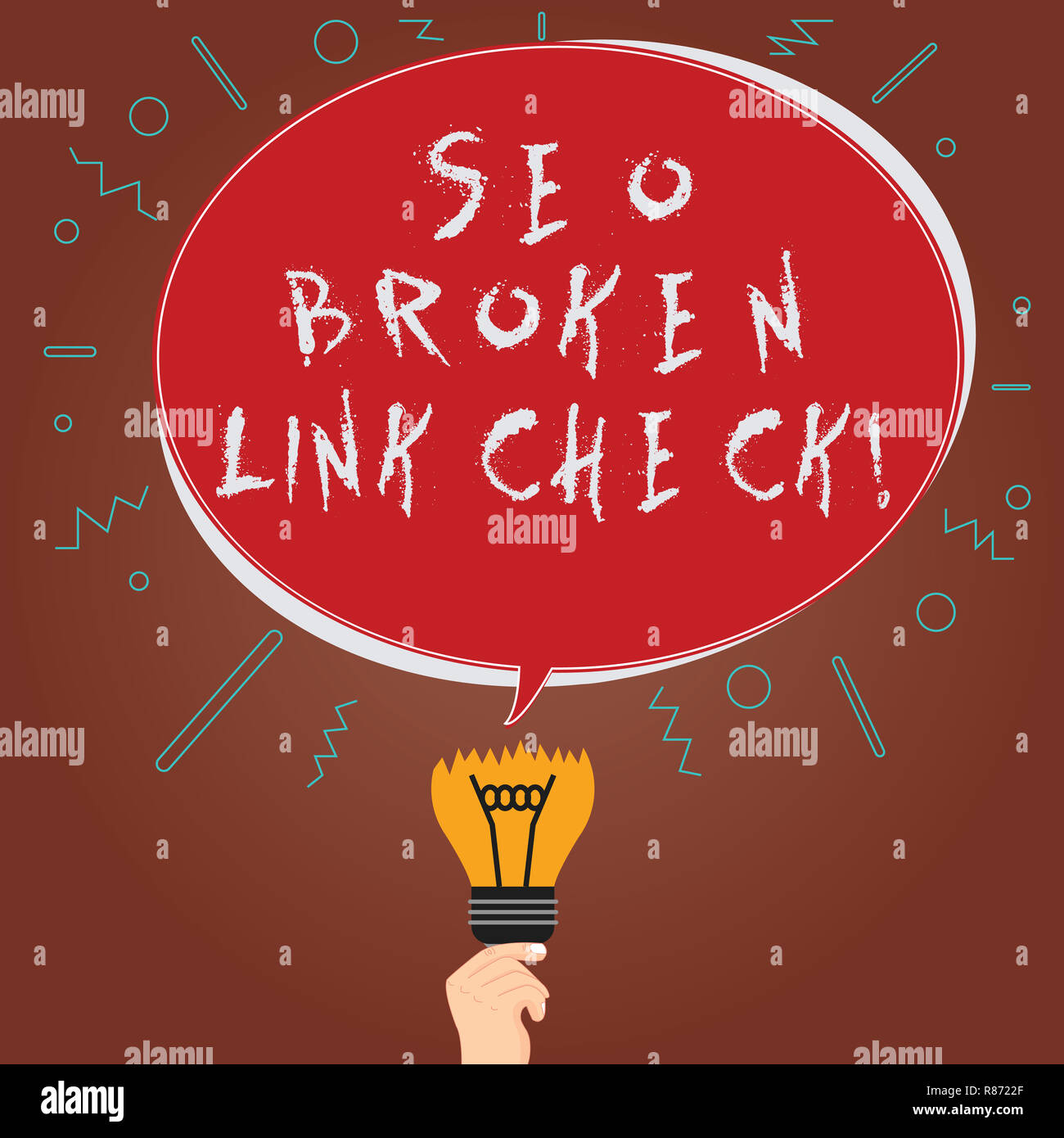 Conceptual hand writing showing Seo Broken Link Check. Business photo showcasing Search engine optimization error in website links Oval Speech Bubble  Stock Photo