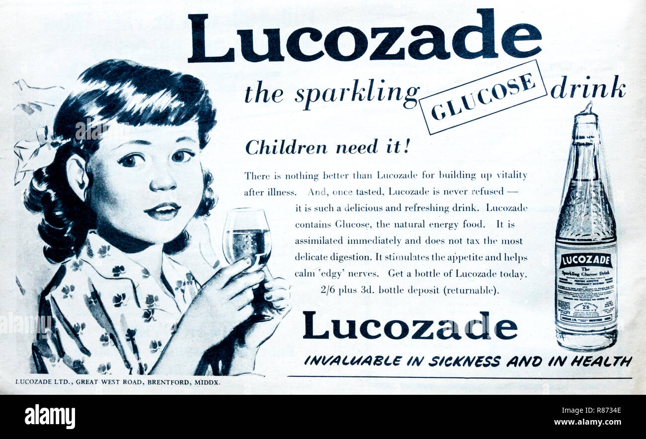 A 1950s advert for Lucozade glucose drink. Stock Photo