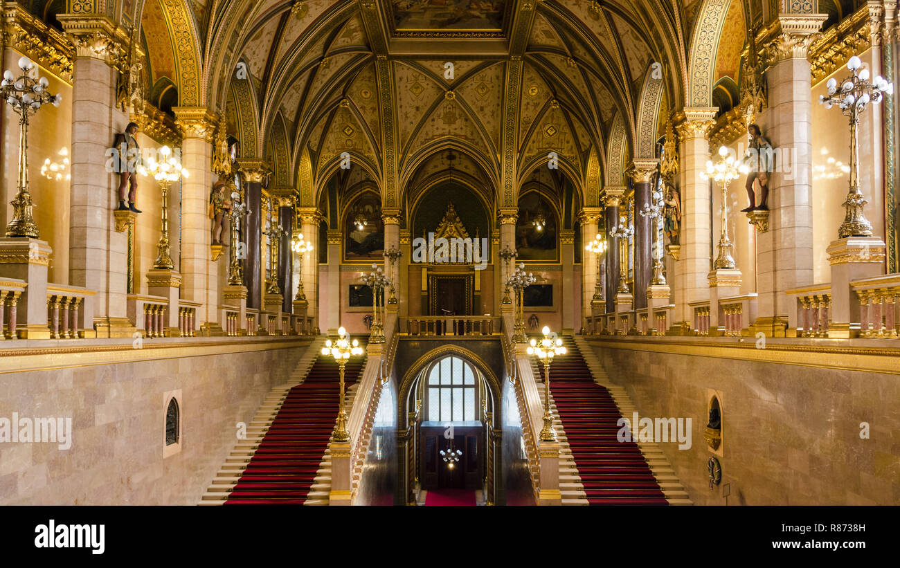 Interior of Hungarian Parliament Building, Budapest, Hungary Stock Photo