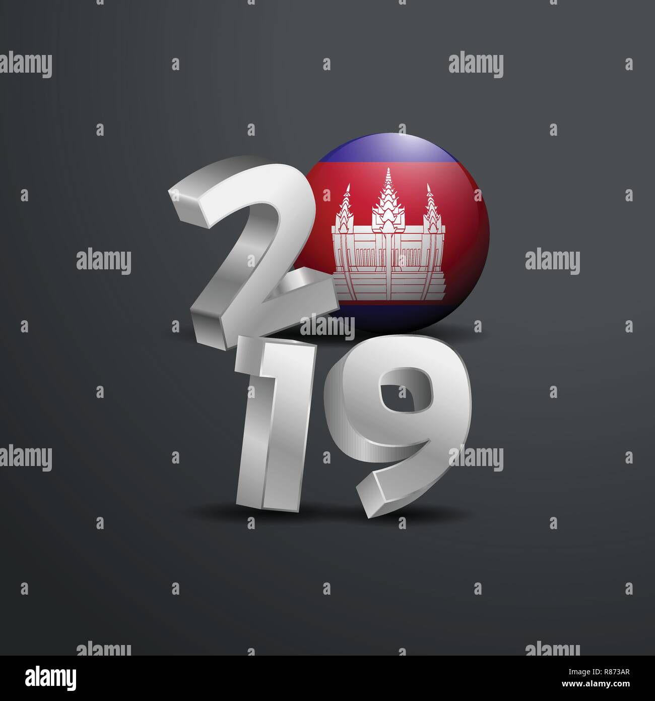 2019 Grey Typography with Cambodia Flag. Happy New Year Lettering Stock Vector