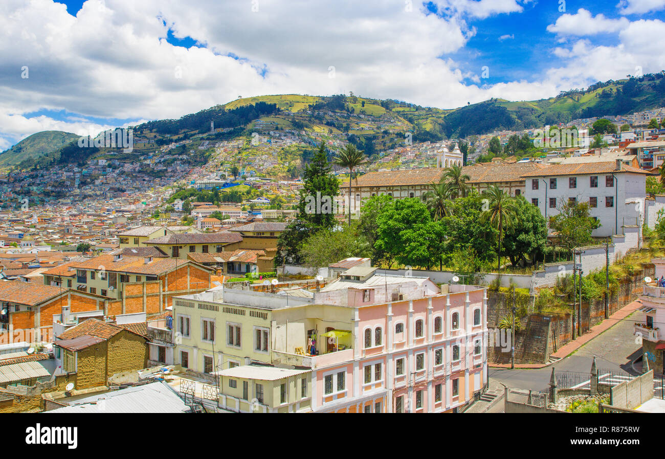 Top view of rooftops of the colonial town with some colonial houses