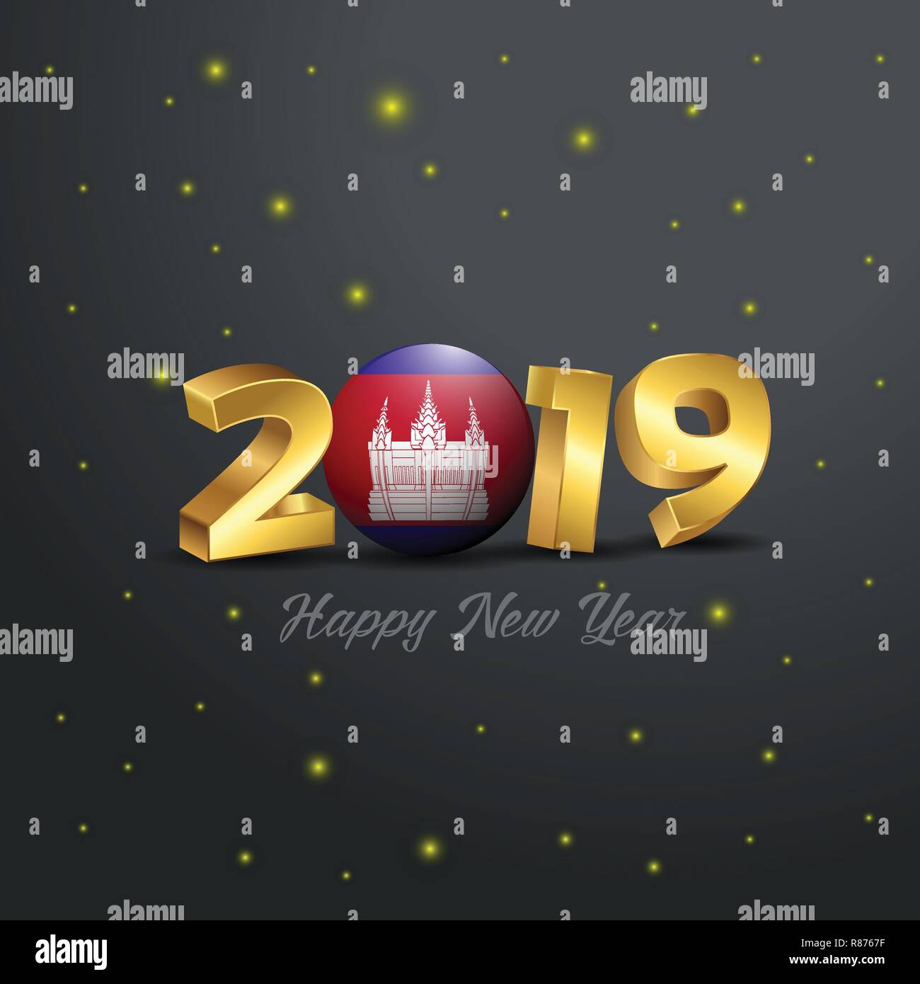 2019 Happy New Year Cambodia Flag Typography. Abstract Celebration background Stock Vector