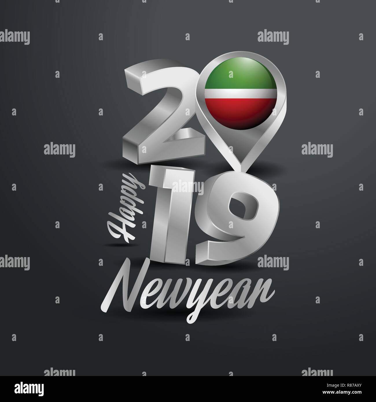Happy New Year 2019 Grey Typography with Tatarstan Flag Location Pin. Country Flag  Design Stock Vector