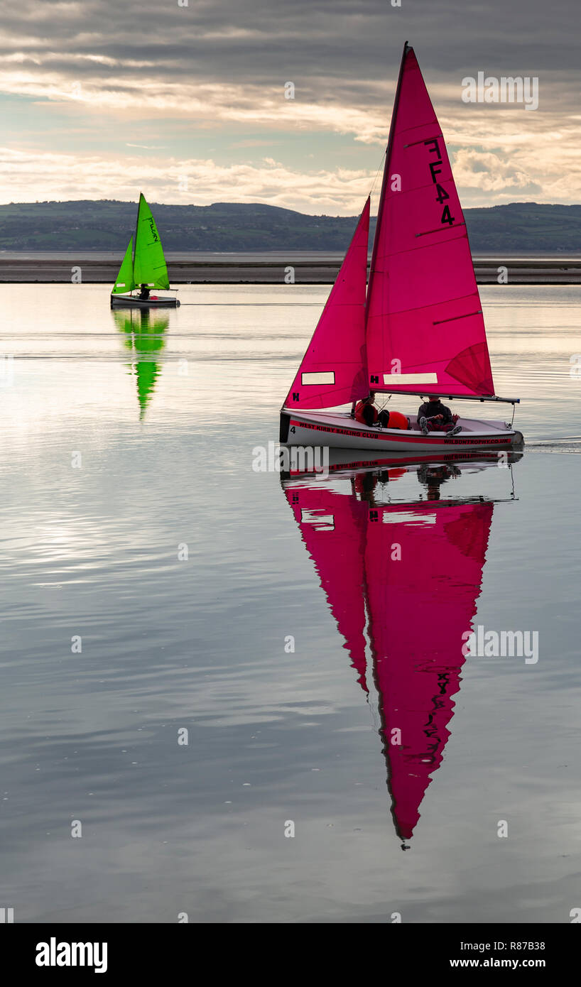 Dinghies sailing on the Marine Lake at West Kirby, Wirral, England Stock Photo