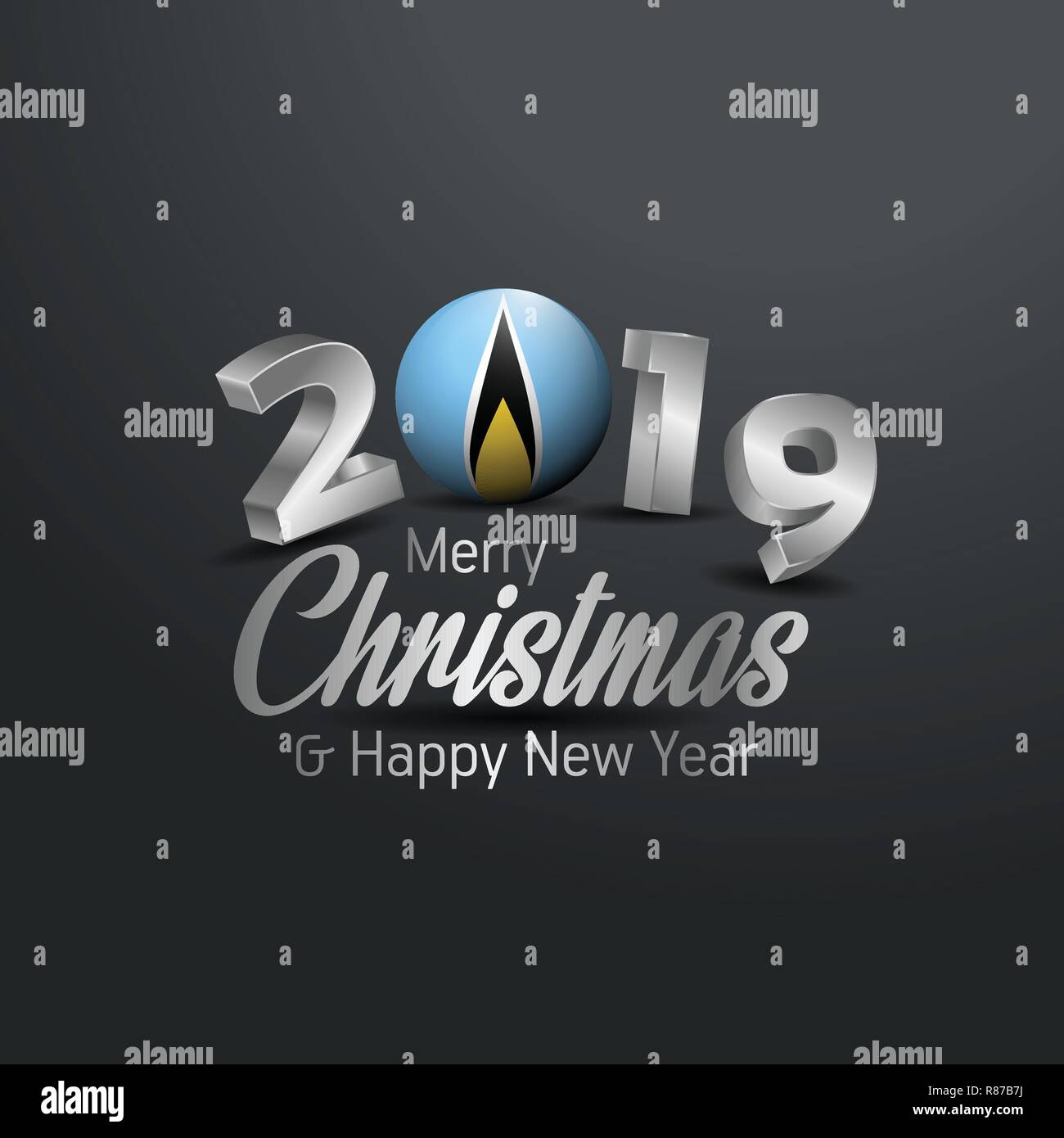 Saint Lucia Flag 2019 Merry Christmas Typography. New Year Abstract Celebration background Stock Vector