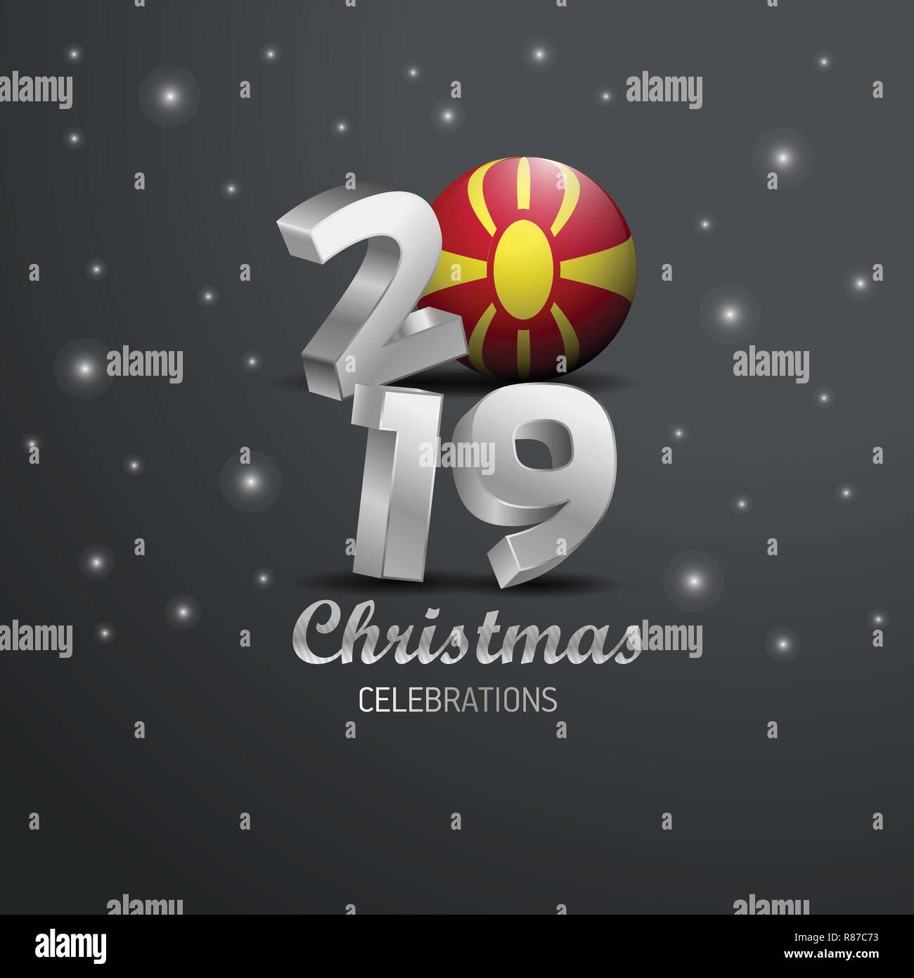 Macedonia Flag 2019 Merry Christmas Typography. New Year Abstract