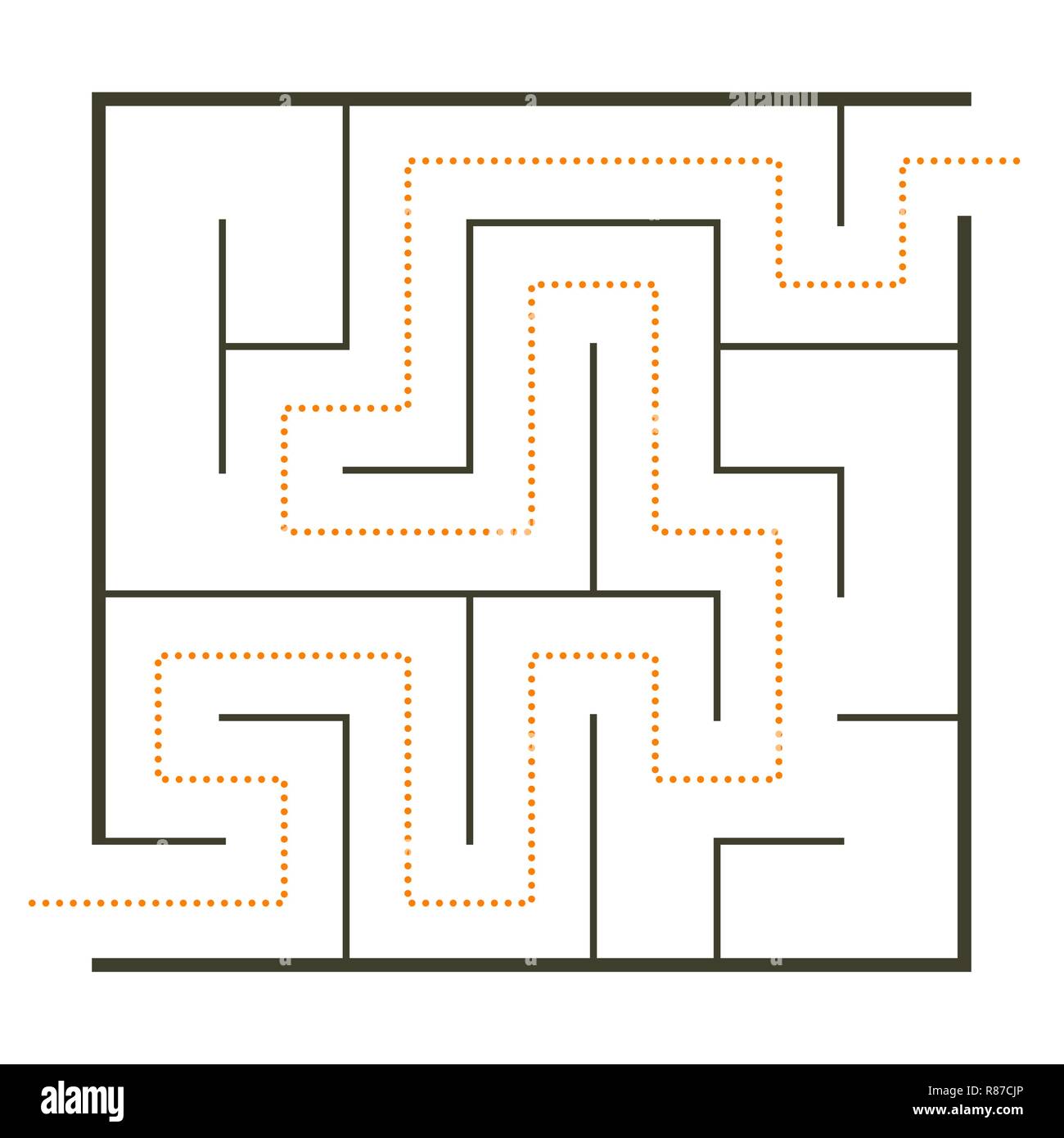 Simple perfect maze with path solution Stock Vector