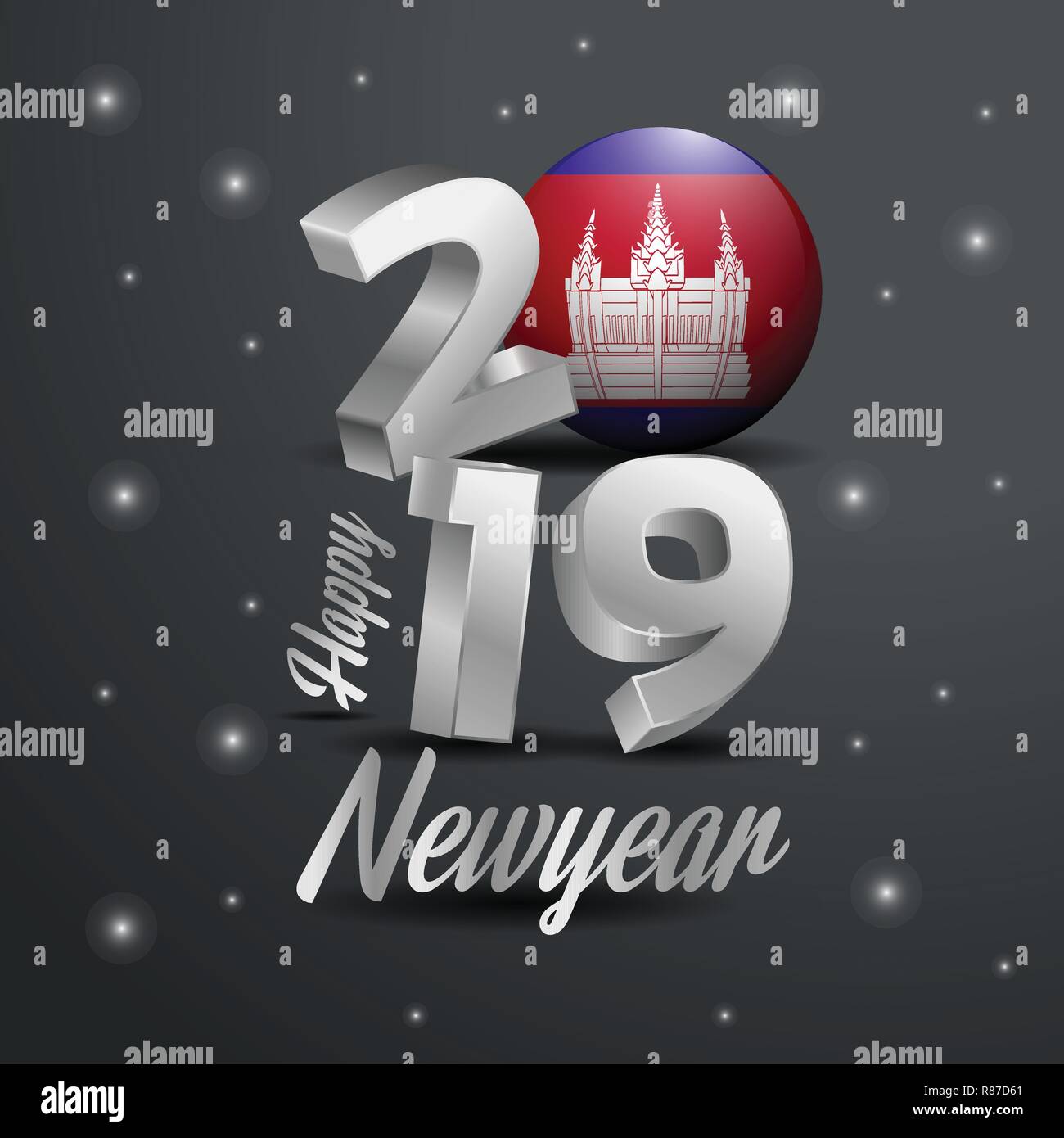 2019 Happy New Year Cambodia Flag Typography. Abstract Celebration background Stock Vector