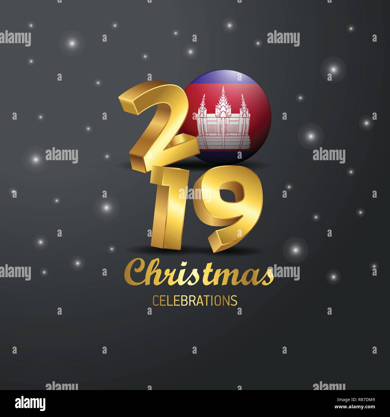 Cambodia Flag 2019 Merry Christmas Typography. New Year Abstract Celebration background Stock Vector