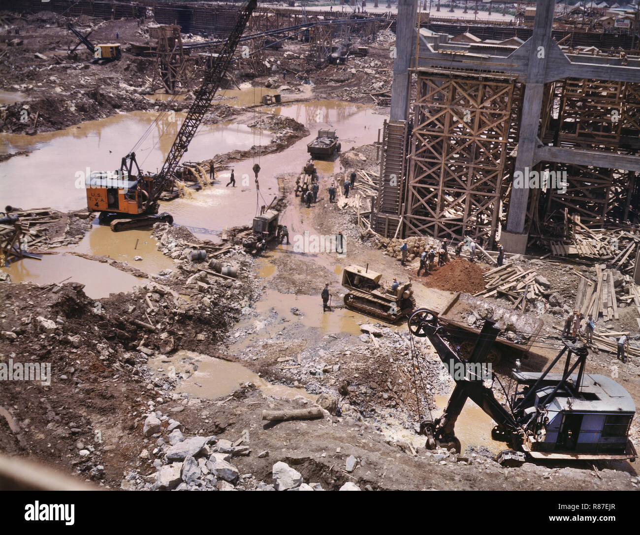 Early Construction of Douglas Dam, Tennessee Valley Authority