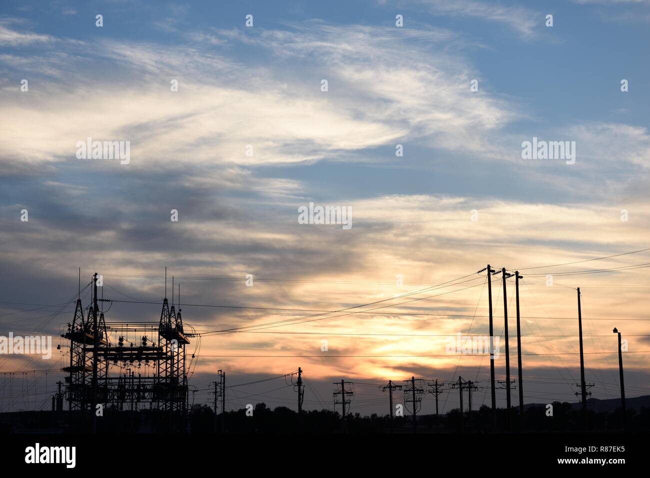 Substation electrical supply distribution, utility poles and high