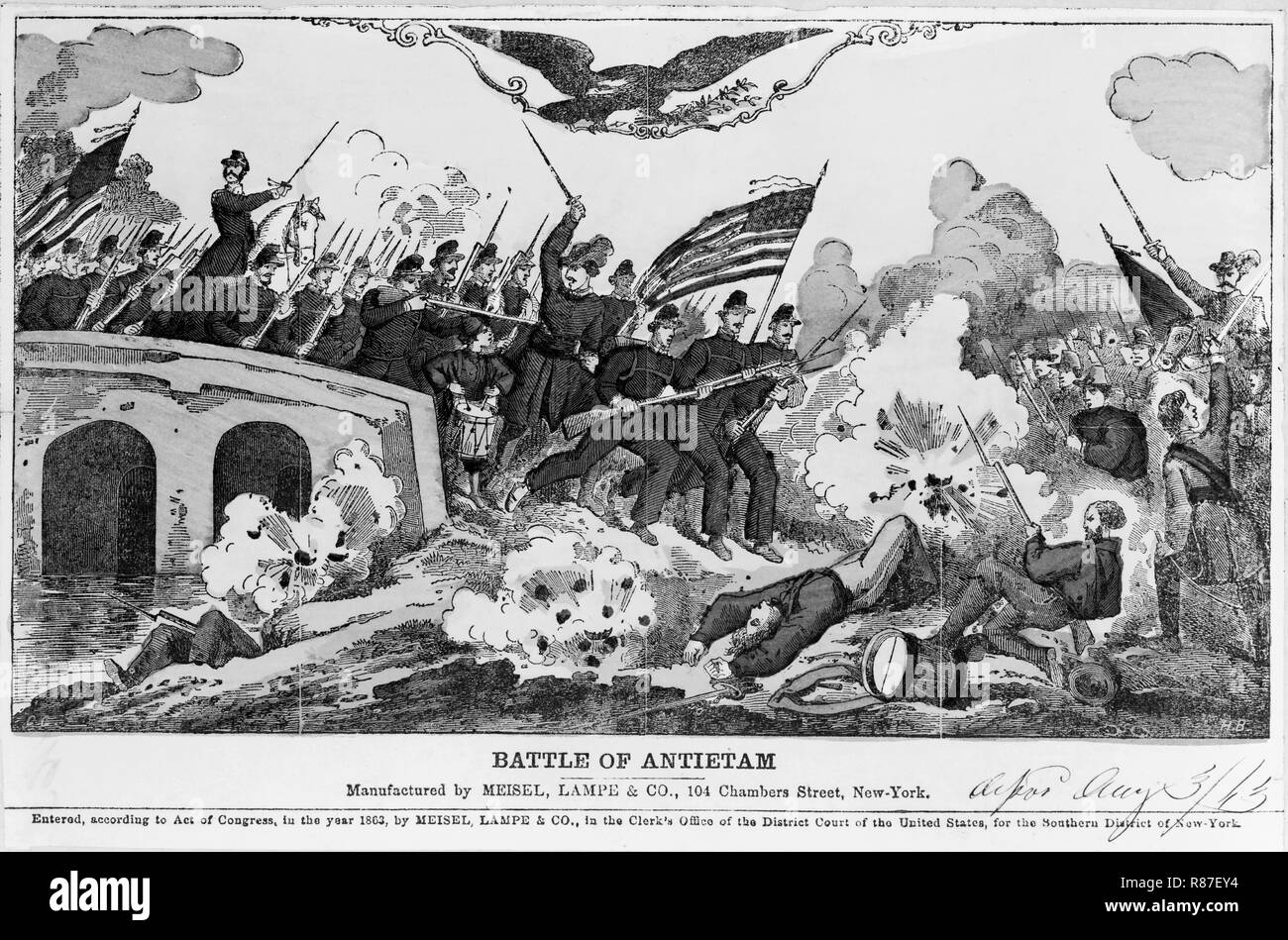 Battle of Antietam, by Meisel Lampe & Co., Illustration, 1863 Stock Photo