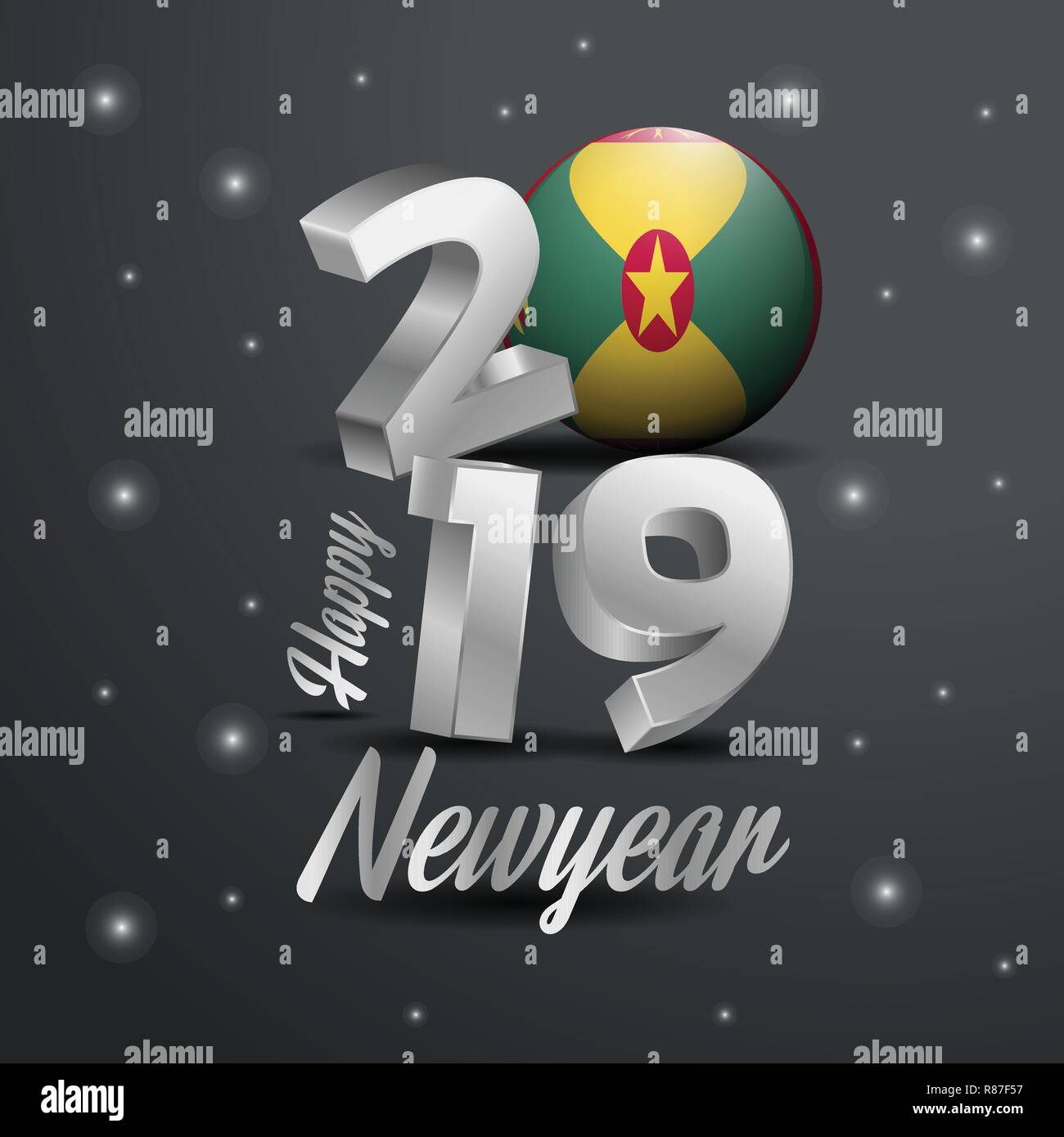 2019 Happy New Year Grenada Flag Typography. Abstract Celebration background Stock Vector