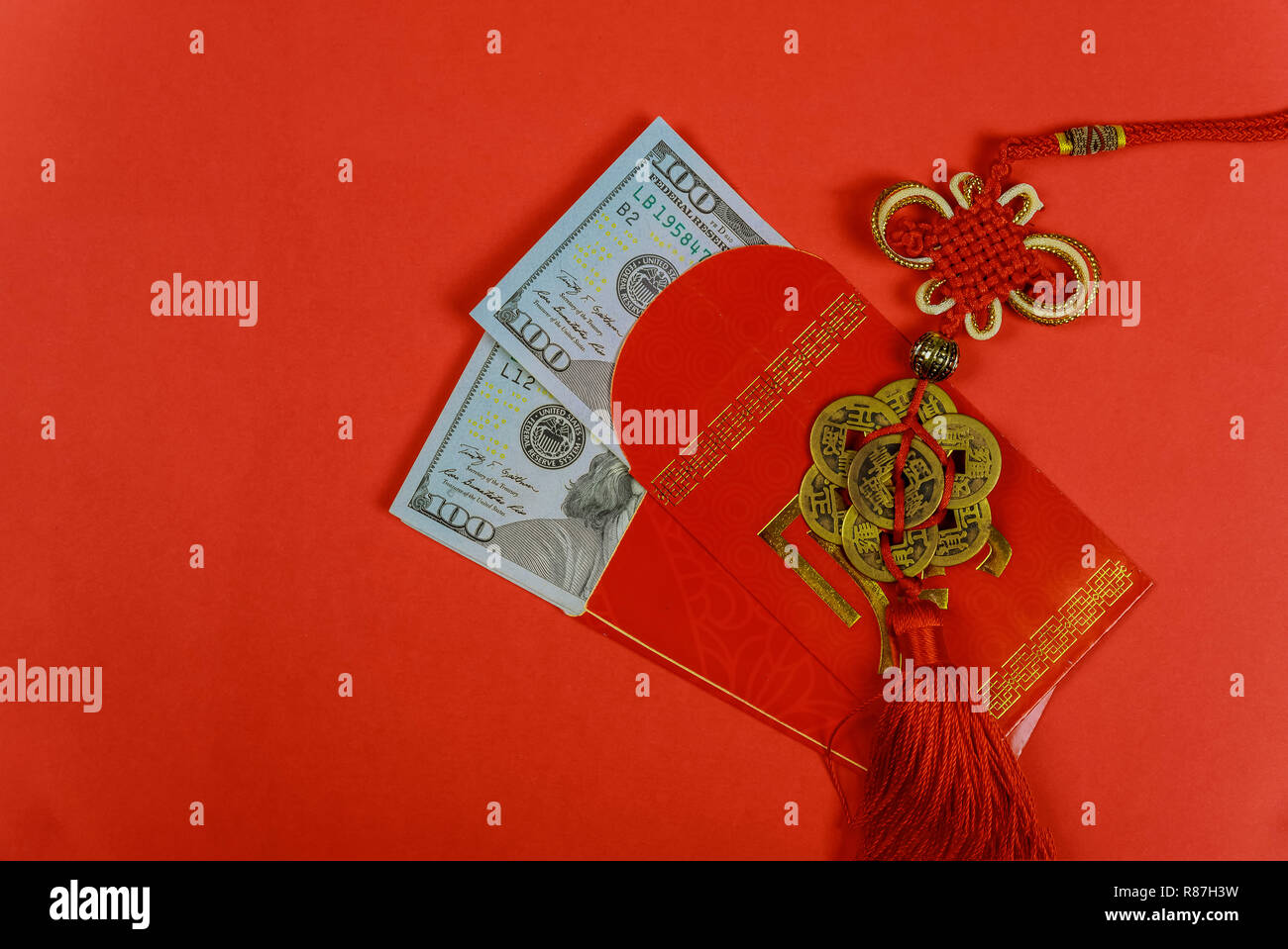 Chinese New Year Money In Red Envelopes Gift Stock Photo