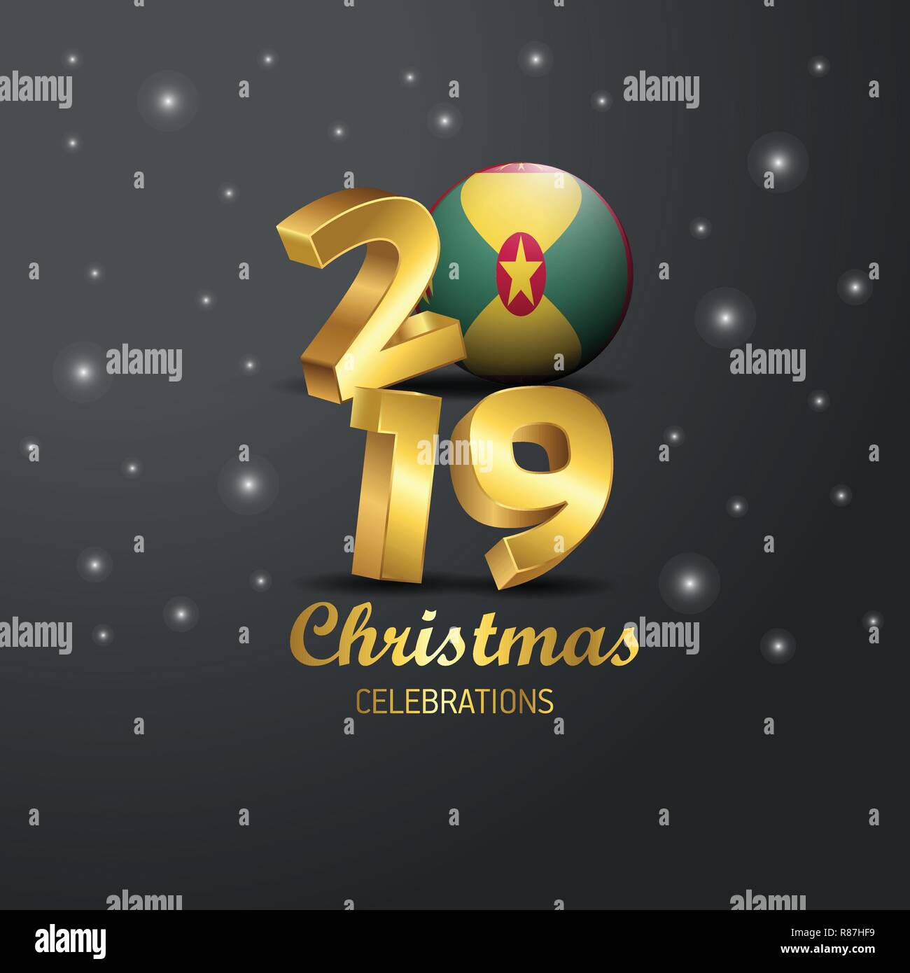 Grenada Flag 2019 Merry Christmas Typography. New Year Abstract Celebration background Stock Vector
