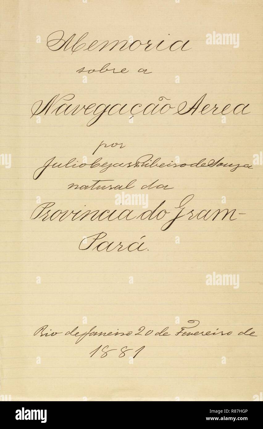 Capa do manuscrito Memória sobre a Navegação Aérea. Stock Photo