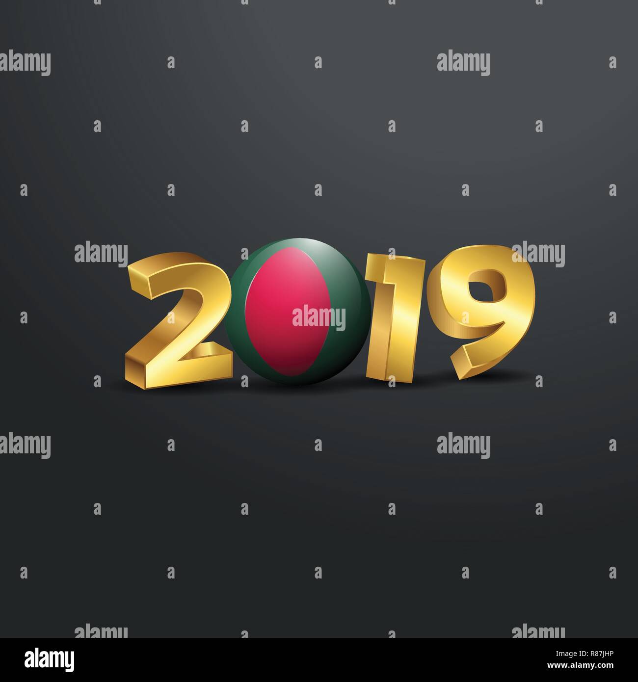 2019 Golden Typography with Bangladesh Flag. Happy New Year Lettering Stock Vector